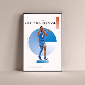 Shai Gilgeous-Alexander Poster, Oklahoma City Thunder Art Print Minimalist Basketball Wall Decor Home Living Kids Game Room Gym Bar Man Cave