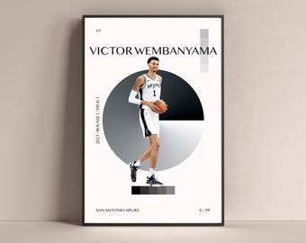 Póster de Victor Wembanyama, impresión artística minimalista de los San Antonio Spurs, decoración de pared de baloncesto para el hogar, la sala de juegos para niños, el gimnasio, el bar y la cueva del hombre.