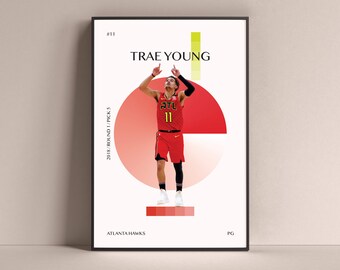 Trae Young Poster, Atlanta Hawks Art Print Minimalist Basketball Wall Decor For Home Living Kids Game Room Gym Bar Man Cave