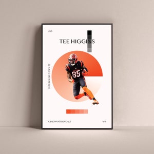 Tee Higgins Poster, Cincinnati Bengals Art Print Minimalist Football Wall Decor For Home Living Kids Game Room Gym Bar Man Cave