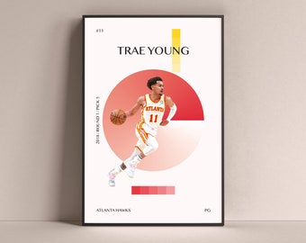 Trae Young Poster, Atlanta Hawks Art Print Decoración minimalista de la pared de baloncesto para la vida en casa De los niños Sala de juegos Gimnasio Bar Man Cave