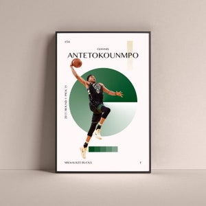 Giannis Antetokounmpo Poster, Milwaukee Bucks Art Print Minimalist Basketball Wall Decor For Home Living Kids Game Room Gym Bar Man Cave