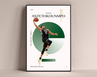 Giannis Antetokounmpo Poster, Milwaukee Bucks Art Print Minimalist Basketball Wall Decor For Home Living Kids Game Room Gym Bar Man Cave