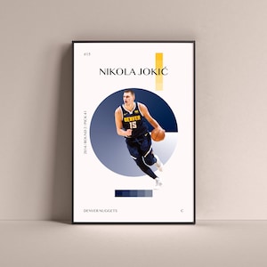 Nikola Jokic Poster, Denver Nuggets Art Print Minimalist Basketball Wall Decor For Home Living Kids Game Room Gym Bar Man Cave