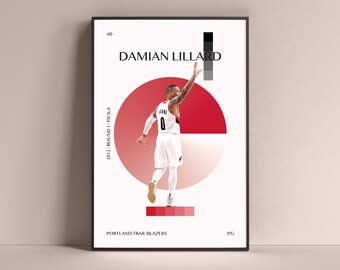 Damian Lillard Poster, Portland Trail Blazers Art Print Minimalist Basketball Wall Decor For Home Living Kids Game Room Gym Bar Man Cave