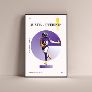 Justin Jefferson Poster, Minnesota Vikings Art Print Minimalist Football Wall Decor For Home Living Kids Game Room Gym Bar Man Cave