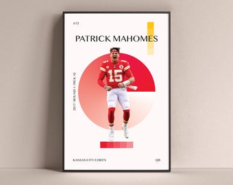 Patrick Mahomes Poster, Kansas City Chiefs Art Print Minimalist Football Wall Decor For Home Living Kids Game Room Gym Bar Man Cave