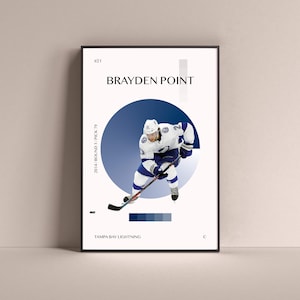 Brayden Point Poster, Tampa Bay Lightning Art Print Minimalist Hockey Wall Decor For Home Living Kids Game Room Gym Bar Man Cave