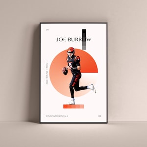Joe Burrow Poster, Cincinnati Bengals Art Print Minimalist Football Wall Decor For Home Living Kids Game Room Gym Bar Man Cave