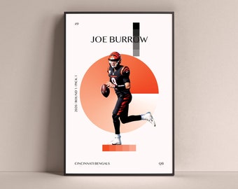 Joe Burrow Poster, Cincinnati Bengals Art Print Minimalist Football Wall Decor For Home Living Kids Game Room Gym Bar Man Cave