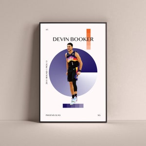 Devin Booker Poster, Phoenix Suns Art Print Minimalist Basketball Wall Decor For Home Living Kids Game Room Gym Bar Man Cave