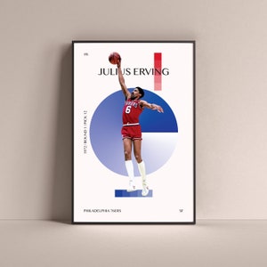 Julius Erving Poster, Philadelphia 76ers Art Print Minimalist Basketball Wall Decor For Home Living Kids Game Room Gym Bar Man Cave