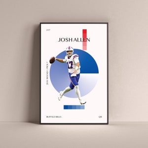Josh Allen Poster, Buffalo Bills Art Print Minimalist Football Wall Decor For Home Living Kids Game Room Gym Bar Man Cave