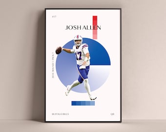 Póster de Josh Allen, Buffalo Bills Art Print Decoración minimalista de la pared de fútbol para la vida en casa De los niños Sala de juegos Gimnasio Bar Man Cave