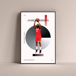 James Harden Poster, Houston Rockets Art Print Minimalist Basketball Wall Decor For Home Living Kids Game Room Gym Bar Man Cave