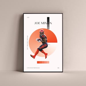 Joe Mixon Poster, Cincinnati Bengals Art Print Minimalist Football Wall Decor For Home Living Kids Game Room Gym Bar Man Cave