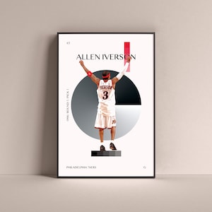 Allen Iverson Poster, Philadelphia 76ers Art Print Minimalist Basketball Wall Decor For Home Living Kids Game Room Gym Bar Man Cave