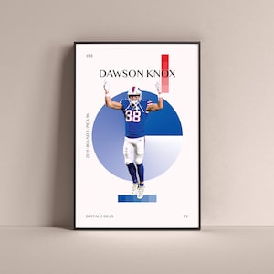 Dawson Knox Poster, Buffalo Bills Art Print Minimalist Football Wall Decor For Home Living Kids Game Room Gym Bar Man Cave