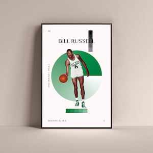 Bill Russell Poster, Boston Celtics Art Print Minimalist Basketball Wall Decor For Home Living Kids Game Room Gym Bar Man Cave