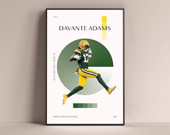 Davante Adams Poster, Green Bay Packers Art Print Minimalist Football Wall Decor For Home Living Kids Game Room Gym Bar Man Cave