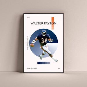 Walter Payton Poster, Chicago Bears Art Print Minimalist Football Wall Decor For Home Living Kids Game Room Gym Bar Man Cave
