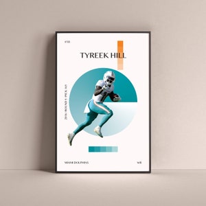 Tyreek Hill Poster, Miami Dolphins Art Print Minimalist Football Wall Decor For Home Living Kids Game Room Gym Bar Man Cave
