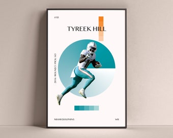 Tyreek Hill Poster, Miami Dolphins Art Print Minimalist Football Wall Decor For Home Living Kids Game Room Gym Bar Man Cave