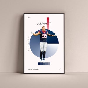 J.J. Watt Poster, Houston Texans Art Print Minimalist Football Wall Decor For Home Living Kids Game Room Gym Bar Man Cave