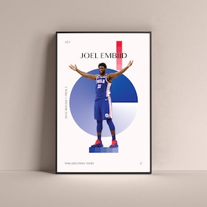 Joel Embiid Poster, Philadelphia 76ers Art Print Minimalist Basketball Wall Decor For Home Living Kids Game Room Gym Bar Man Cave