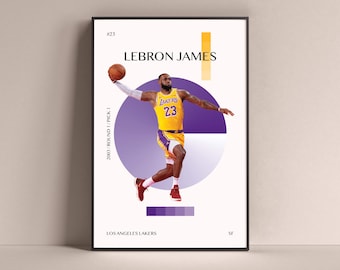 Póster de LeBron James, Los Angeles Lakers, impresión artística, decoración de pared de baloncesto minimalista para el hogar, sala de juegos para niños, gimnasio, Bar, cueva para hombre