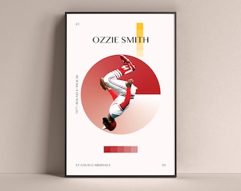 Ozzie Smith-affisch, St. Louis Cardinals konsttryck minimalistisk basebollväggdekor för hemmet, barn, spelrum, gym, bar, man cave