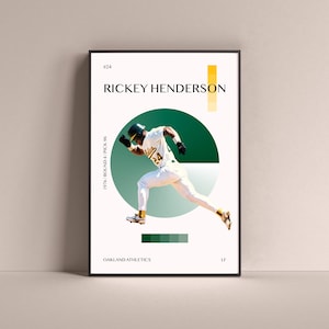 Rickey Henderson Poster, Oakland Athletics Art Print Minimalist Baseball Wall Decor For Home Living Kids Game Room Gym Bar Man Cave