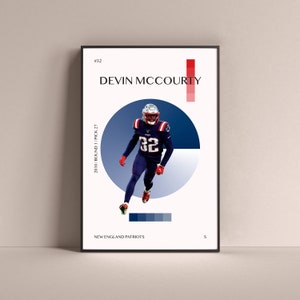 Devin McCourty Poster, New England Patriots Art Print Minimalist Football Wall Decor For Home Living Kids Game Room Gym Bar Man Cave