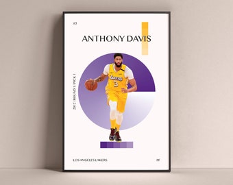 Anthony Davis Poster, Los Angeles Lakers Art Print Minimalist Basketball Wall Decor For Home Living Kids Game Room Gym Bar Man Cave
