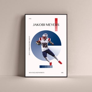 Jakobi Meyers Poster, New England Patriots Art Print Minimalist Football Wall Decor For Home Living Kids Game Room Gym Bar Man Cave