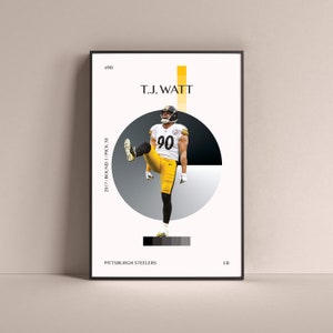 T.J. Watt Poster, Pittsburgh Steelers Art Print Minimalist Football Wall Decor For Home Living Kids Game Room Gym Bar Man Cave