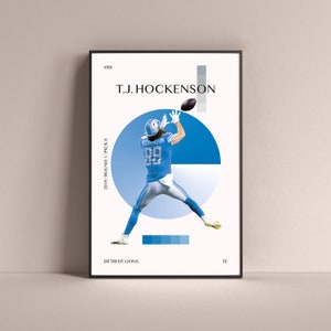 T.J. Hockenson Poster, Detroit Lions Art Print Minimalist Football Wall Decor For Home Living Kids Game Room Gym Bar Man Cave
