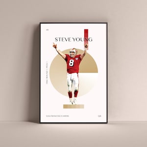 Steve Young Poster, San Francisco 49ers Art Print Minimalist Football Wand-Dekor für Home Living Kinder Spielzimmer Gym Bar Man Cave