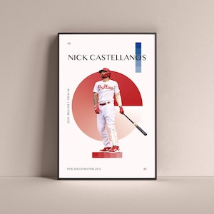 Nick Castellanos Poster, Philadelphia Phillies Art Print Minimalist Baseball Wall Decor For Home Living Kids Game Room Gym Bar Man Cave