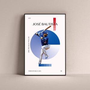 Jose Bautista Poster, Toronto Blue Jays Art Print Minimalist Baseball Wall Decor For Home Living Kids Game Room Gym Bar Man Cave