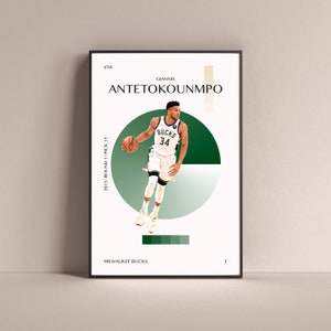 Giannis Antetokounmpo Poster, Milwaukee Bucks Art Print Minimalist Basketball Wall Decor For Home Living Kids Game Room Gym Bar Man Cave