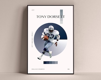 Tony Dorsett Poster, Dallas Cowboys Art Print Minimalistische Voetbal Muur Decor Voor Thuis Living Kids Game Room Gym Bar Man Cave