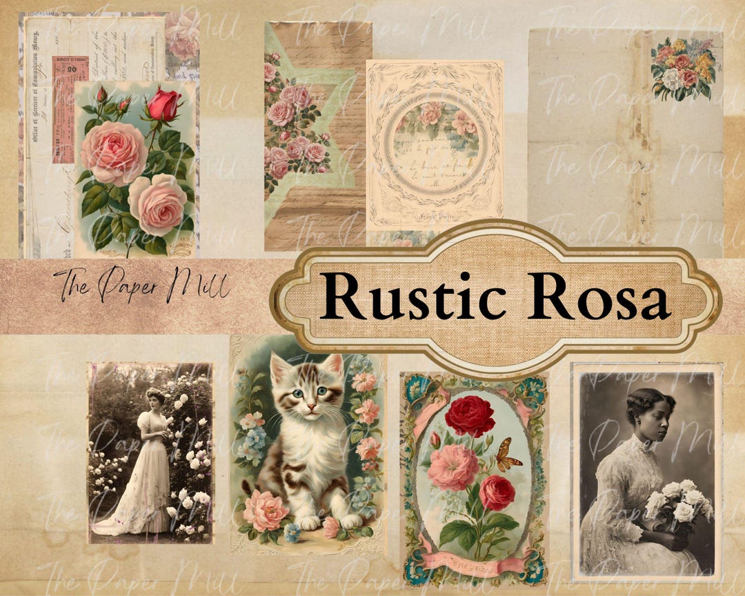 Rustic Roses Printable Vintage Rose Junk Journal Kit Printable, Rustic Antique Ephemera Papers ...