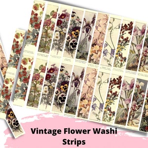 Printable Washi Strips, Faux Washi Vintage Floral Embellishments, Vintage junk journal download papers