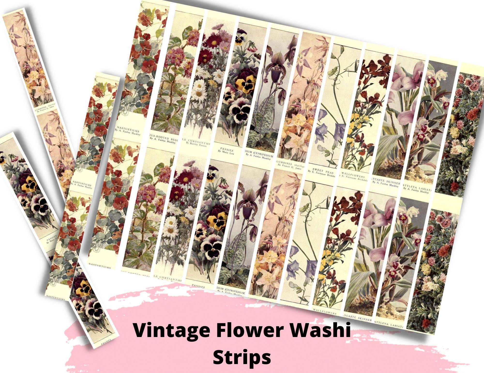 Printable Washi Strips, Faux Washi Vintage Floral Embellishments ...