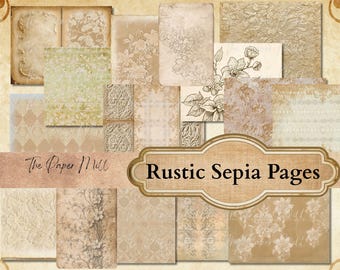 Rustic Sepia Floral Paper Set – Vintage Journal Ephemera -Digital Download