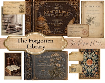 The Forgotten Library- Dark Academia Printable Collection - Digital Download - Antique Papers - Collage for Journaling