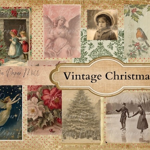 Afdrukbare collectie ongewenste dagboeken - vintage kerst-seizoen digitale download - antieke papieren - collage voor journaling