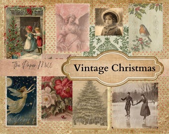 Vintage Christmas Junk Journal Printable -Seasonal Digital Download - Antique Papers - Collage for Journaling