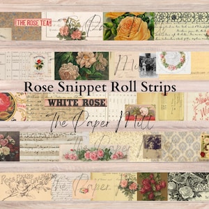Junk Journal Digital, Rose Snippet Roll Strips, Faux Washi Embellishment,